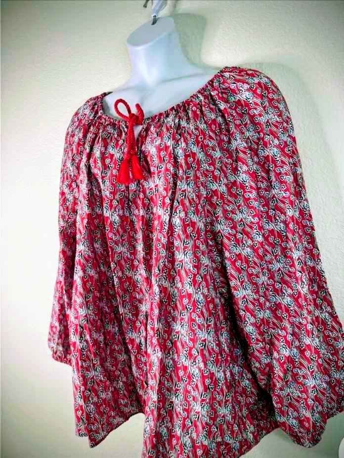 Lane Bryant Womens Plus Size 28 (3X) Pink Floral Tasseled Top Long Sleeve