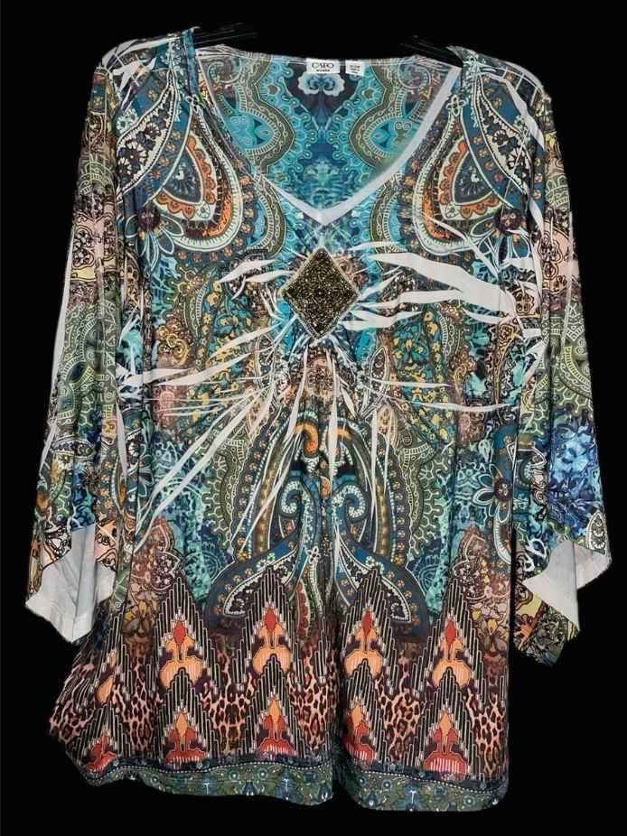 Womens Plus Size 18/20W Cato Woman 3/4 Flowy Sleeve Shirt Top Blouse