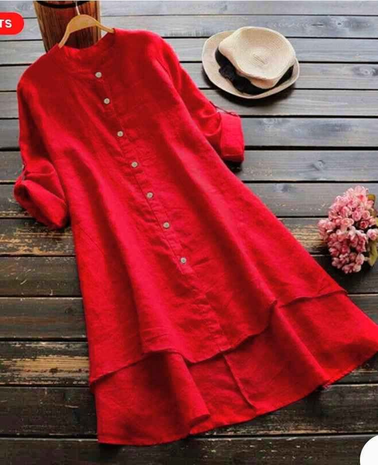 Plus Size Women Cotton Linen Baggy T-Shirt Dress Ladies Casual Tunic Tops Blouse