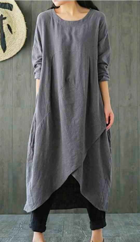 Plus Size Women Baggy Maxi Dress Ladies Casual Loose Long Sleeve Tunci Kaftan ✿