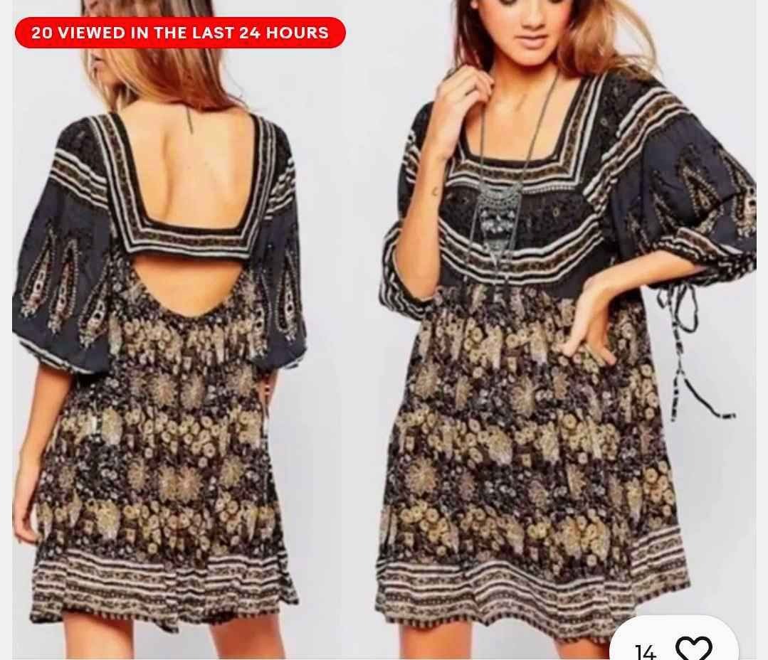 Free People Midsummer Dream Dress Mini Festival Tunic Boho, Women's L - NEW