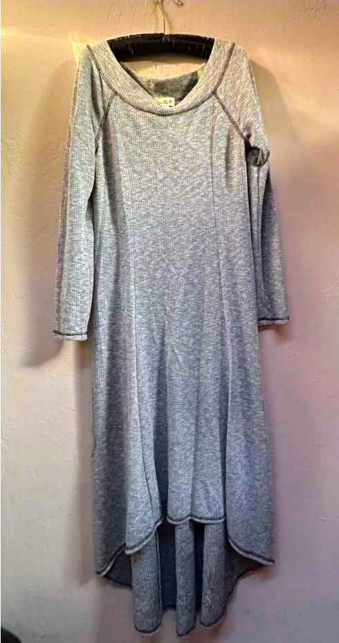 New Anthropologie Puella Womens Large Gray Boat Neck Knitted Maxi Sweater Dress