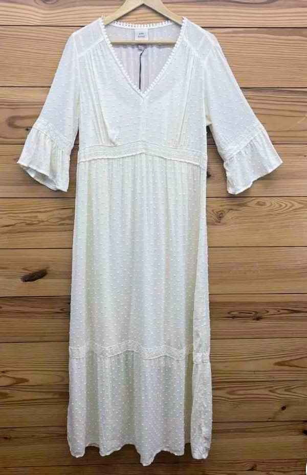 Knox Rose Maxi Dress Large Ivory Swiss Dot Boho Casual Wedding V-Neck NWT B184
