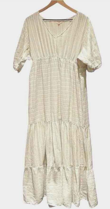 Cottagecore Boho Beachy Loose White/Gray Striped Maxi World Market Dress L/XL