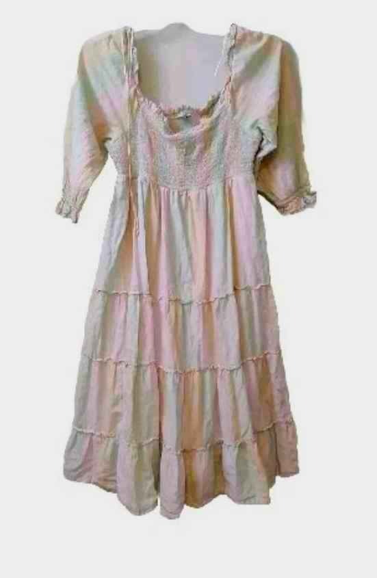 CROWN & IVY PUFF SLEEVE STRIPE COTTAGE CORE PRAIRIE TIERED MAXI DRESS SIZE Large