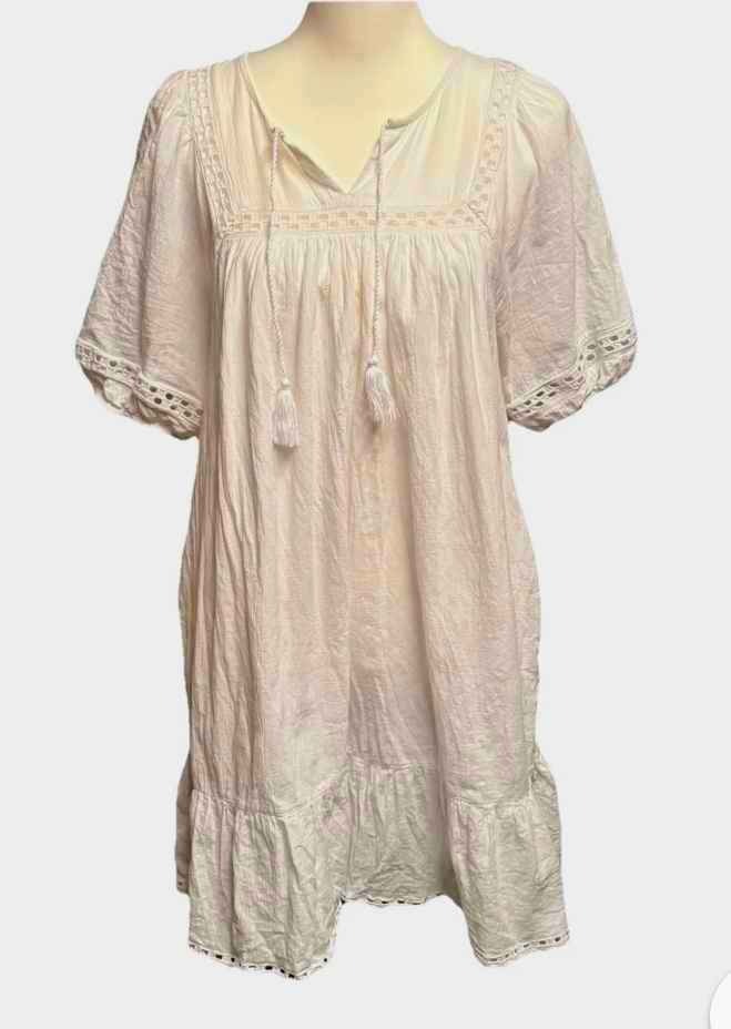 Old Navy Women's Cotton Gauze Puff Sleeve Swing Dress Size Large Beachy Peasant