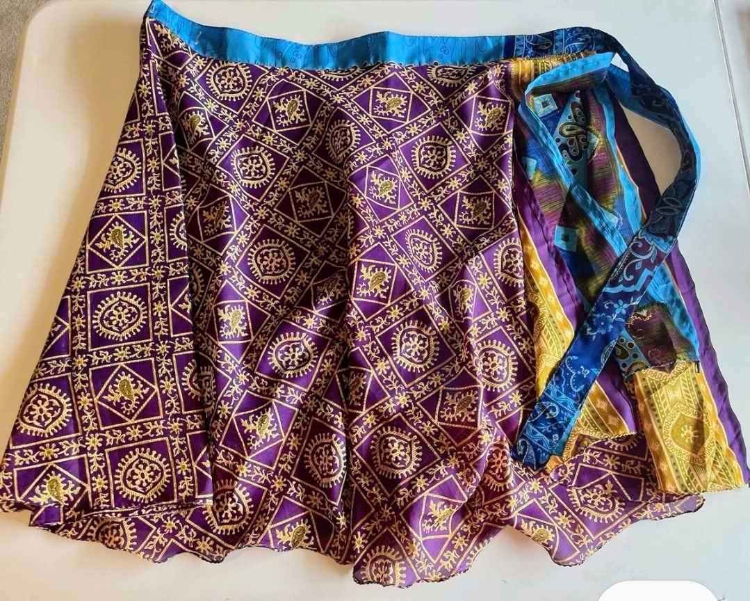 Vintage Reversible Silk Wrap Skirt One Size Fits Most Boho Hippie