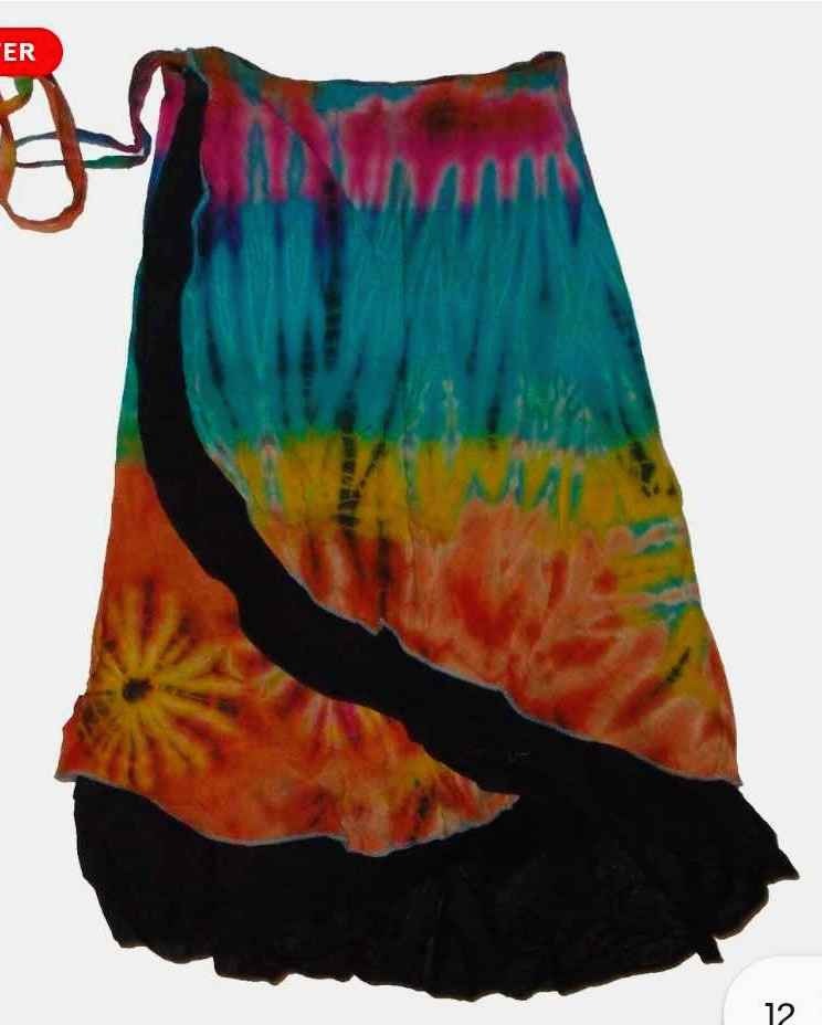 SHORT TIE DYE WRAP SKIRT NEW  ONE SIZE BOHO HIPPIE FESTIVAL GYPSY TYE DIE