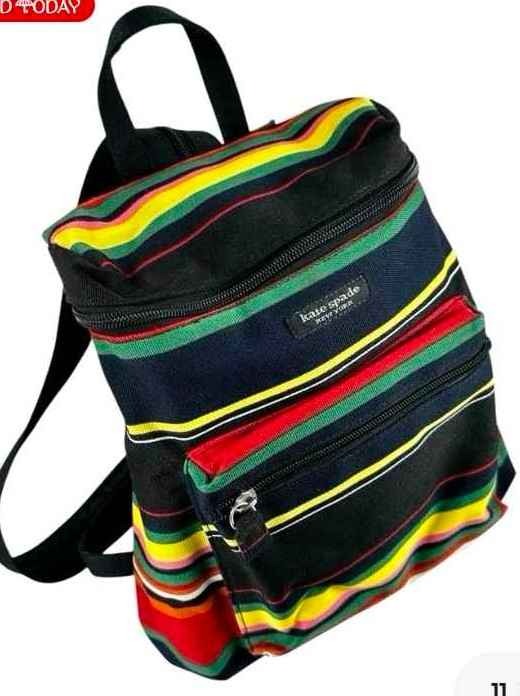 Kate Spade Vintage 90s Rainbow Striped Canvas Mini Backpack Purse Zip Strap