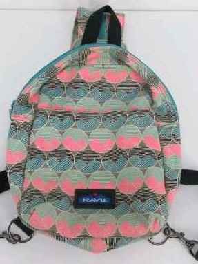 KAVU Forlynne Sling Backpack Convertible Zipper Strap Bag Pink Blue Horizon Dots