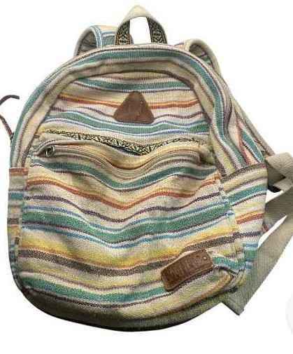 Mad Love Backpack Womens Small Multicolor Striped Cotton Canvas Pink Lining Boho