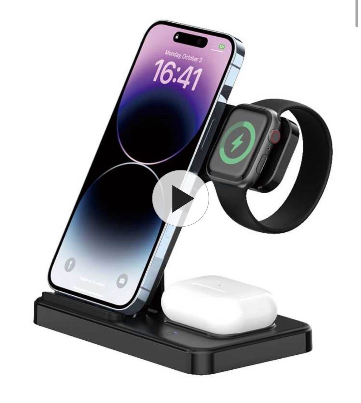 1 Set Portable Foldable Black 3-in-1 Wireless Charger Compatible With Iphone, Airpods And Apple Watch