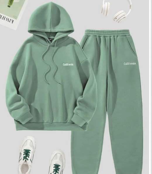 Letter Graphic Thermal Lined Drawstring Hoodie & Sweatpants