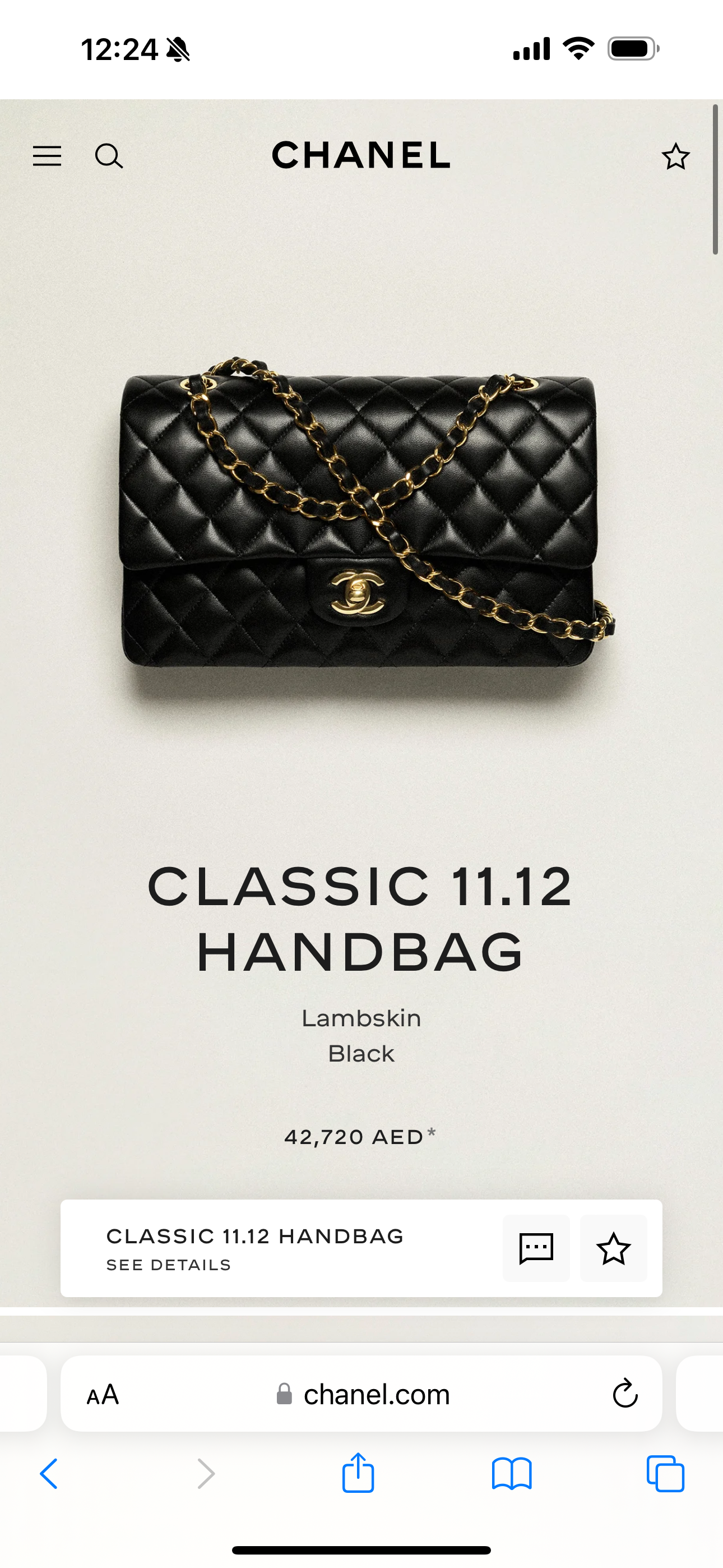 CLASSIC 11.12 HANDBAG   Lambskin  Black