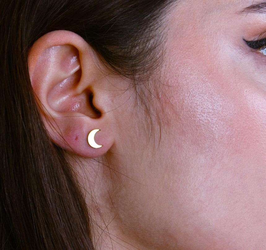 14K Solid Gold Moon studs