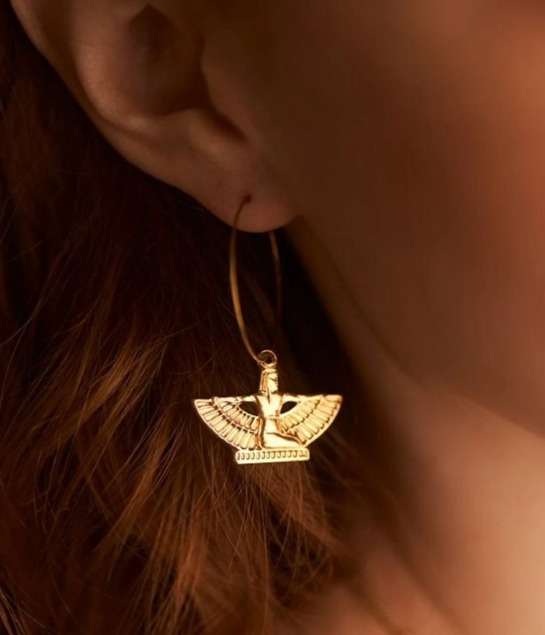 Gold Egyptian Goddess Isis Earrings