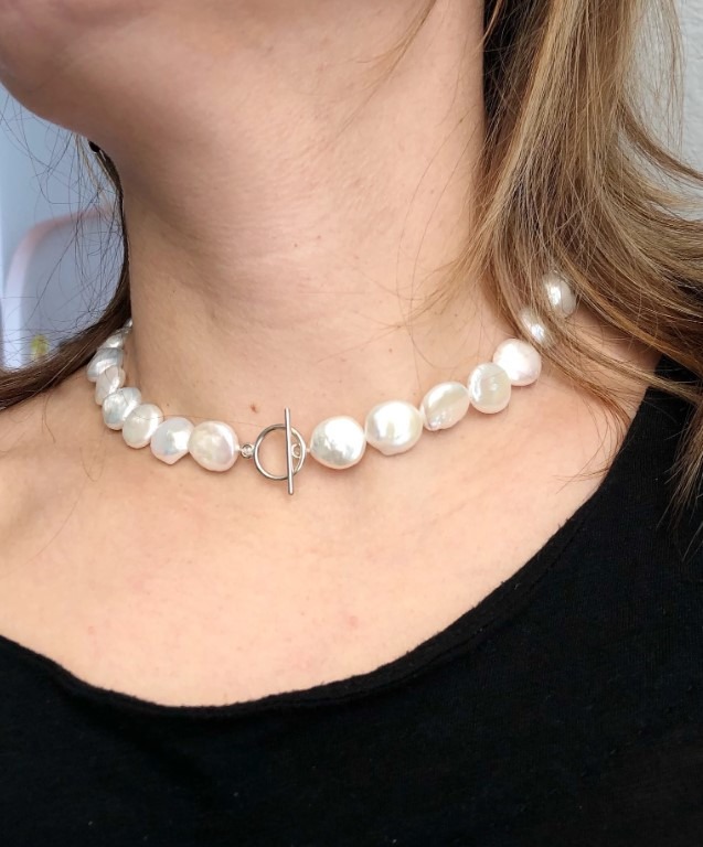 Pearl Coin Silver Choker Necklace