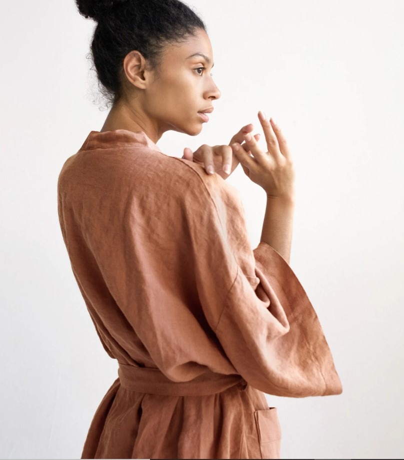 Linen Kimono Robe in Rust