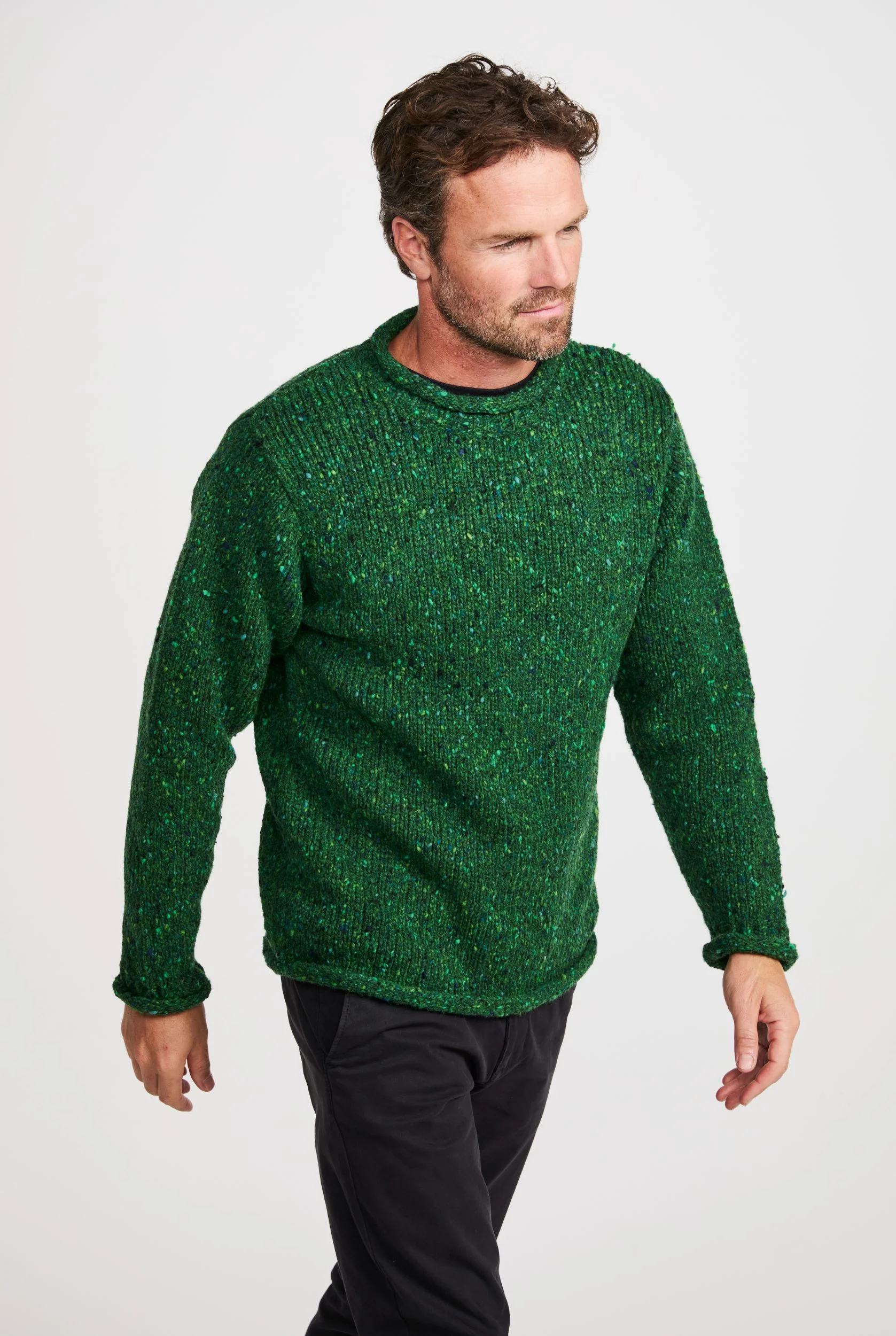 Raheen Tweed Roll Neck Mens Sweater - Bright Green
