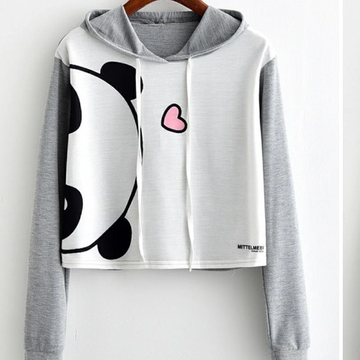 Panda Graphic Contrast Sleeve Hoodie