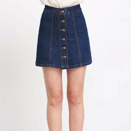 A Line Denim Skirt With Buttons