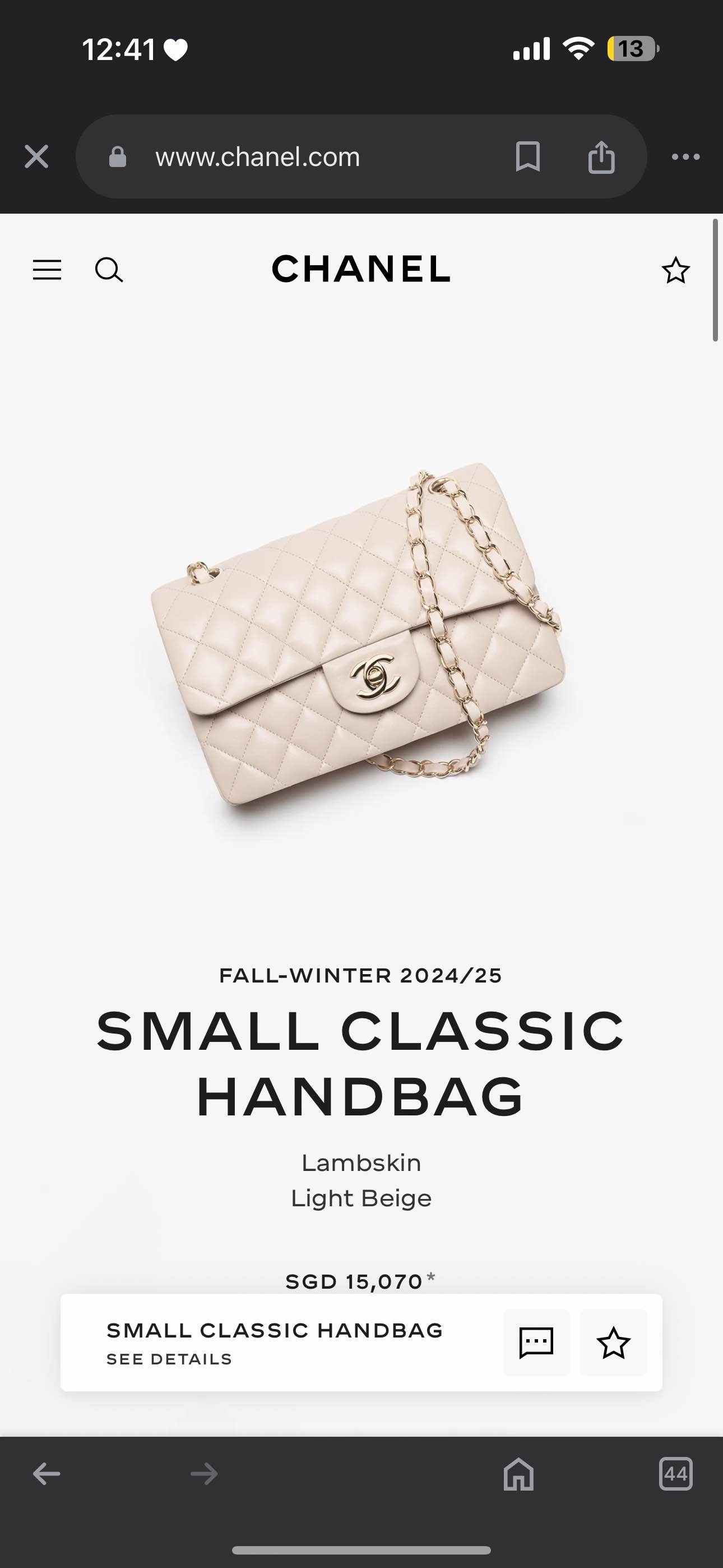 Chanel Classic Handbag Double-Flap in White/Beige