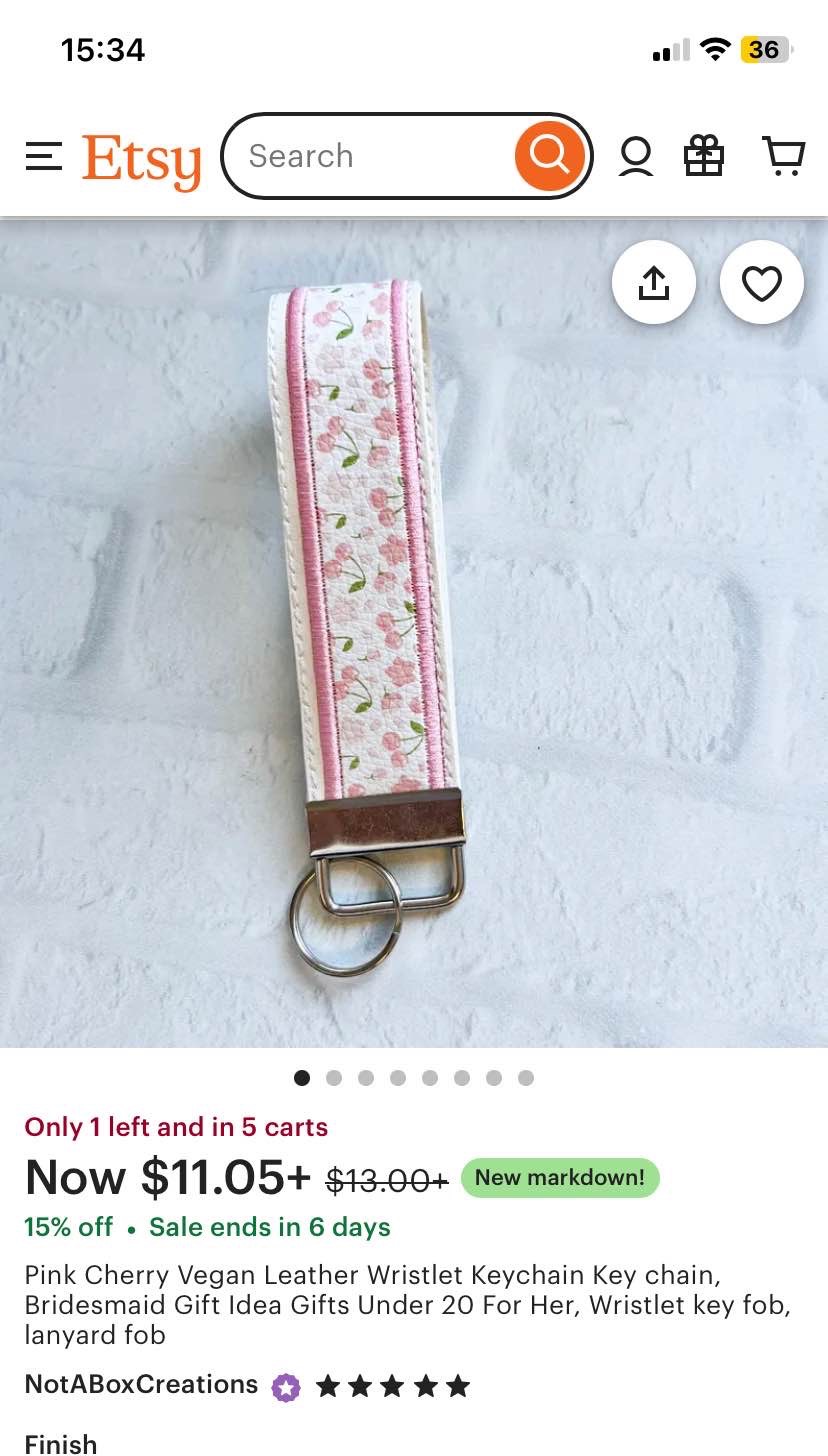 Pink Cherry Vegan Leather Wristlet Keychain Key chain, Bridesmaid Gift Idea Gifts Under 20 For Her, Wristlet key fob, lanyard fob