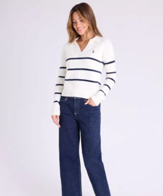 JOHNNY COLLAR THIN STRIPE SWEATER