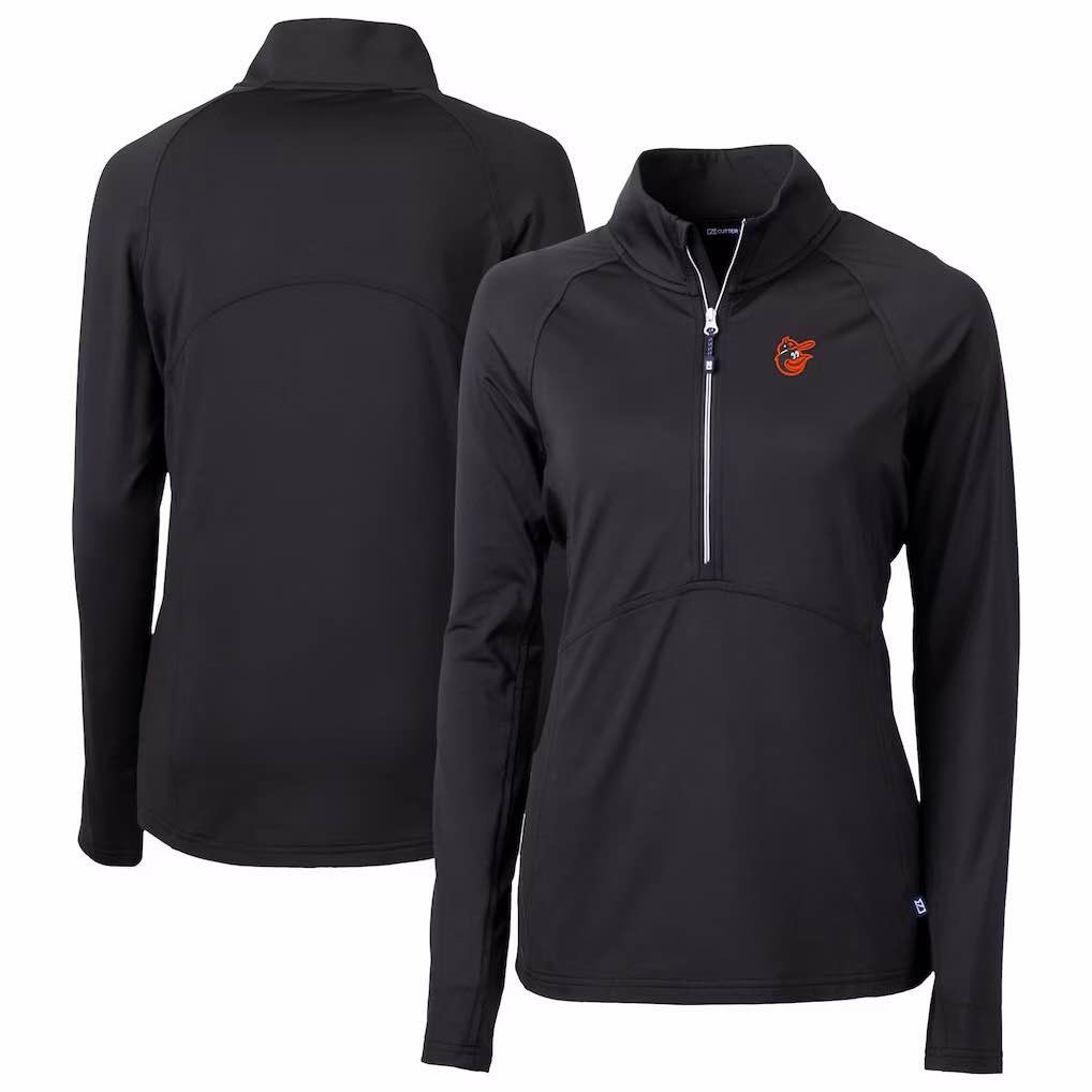Baltimore Orioles Cutter & Buck Women's DryTec Adapt Eco Knit Stretch Recycled Raglan Half-Zip Top - Black