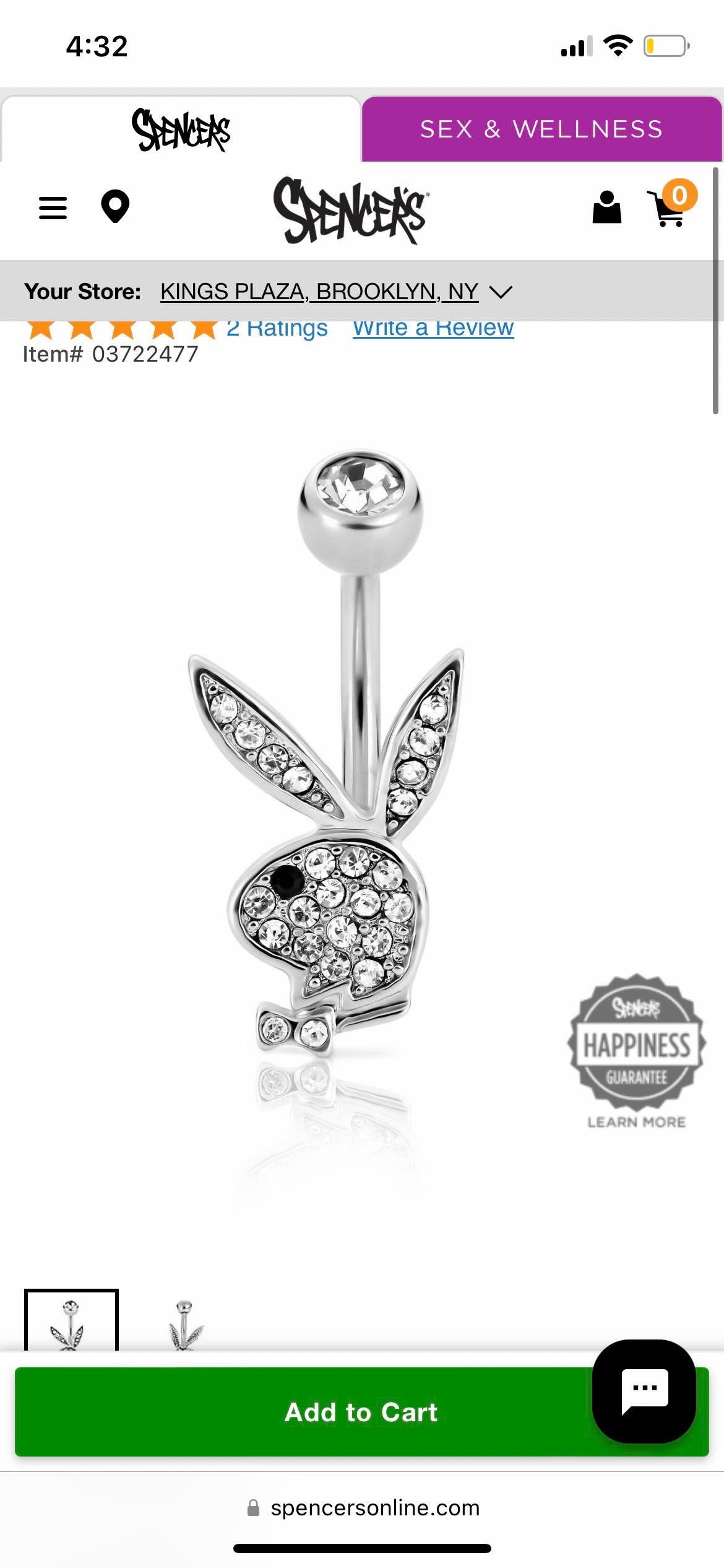 Clear CZ Playboy Bunny Belly Ring - 14 Gauge - Spencer's