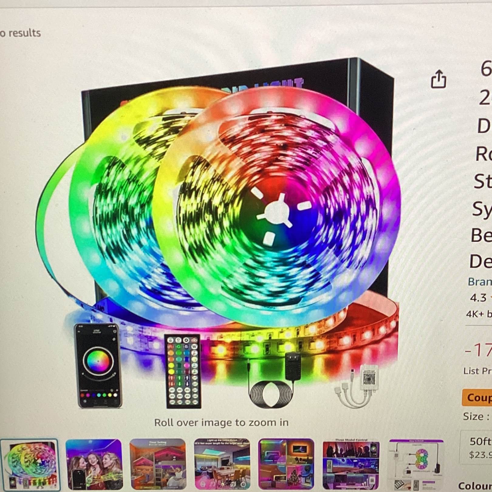 65.6 FTLED lights room decor Kiko, 20 a.m. LED light strip for bedroom decoration, smart color, changing rope lights, SMD 50-50, RGB light strips with Bluetooth, controller sync to music apple for TV, bedroom party and home decoration.