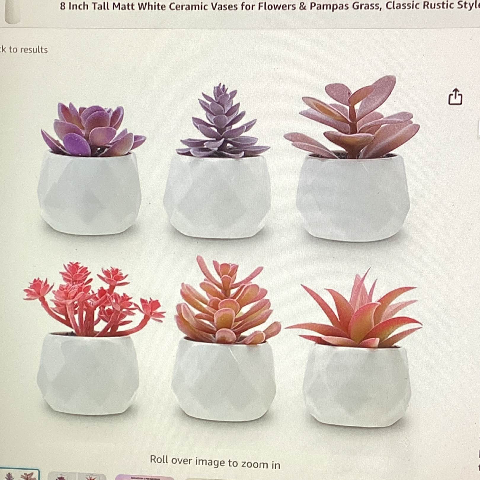 CEWOR 6pcs fake succulent, plant, set mini artificial succulent plants, cute office, desk, decor for women, pink purple, succulent, and ceramic pots for living room shelves, bedroom decoration