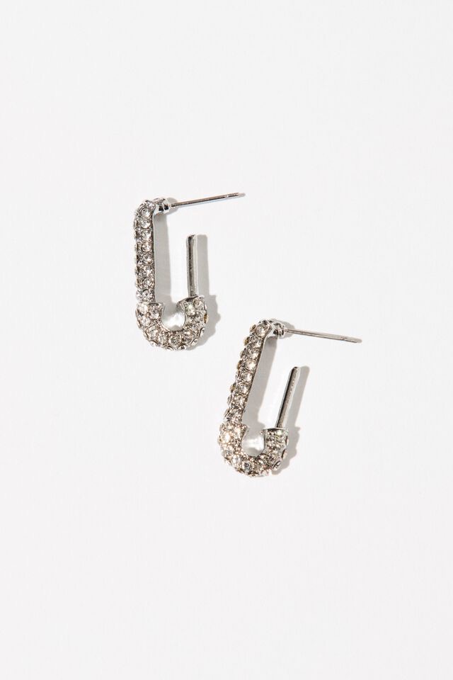 Safety Pin Gemmed Earrings