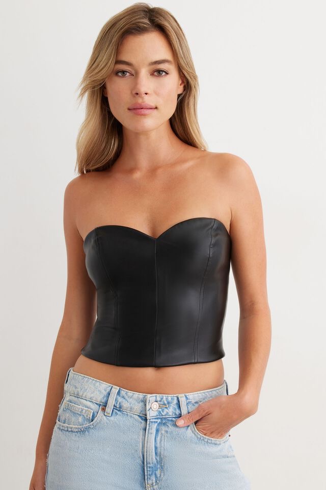 Sweetheart Faux Leather Bustier Top