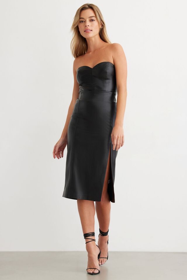 Faux Leather Midi Pencil Skirt