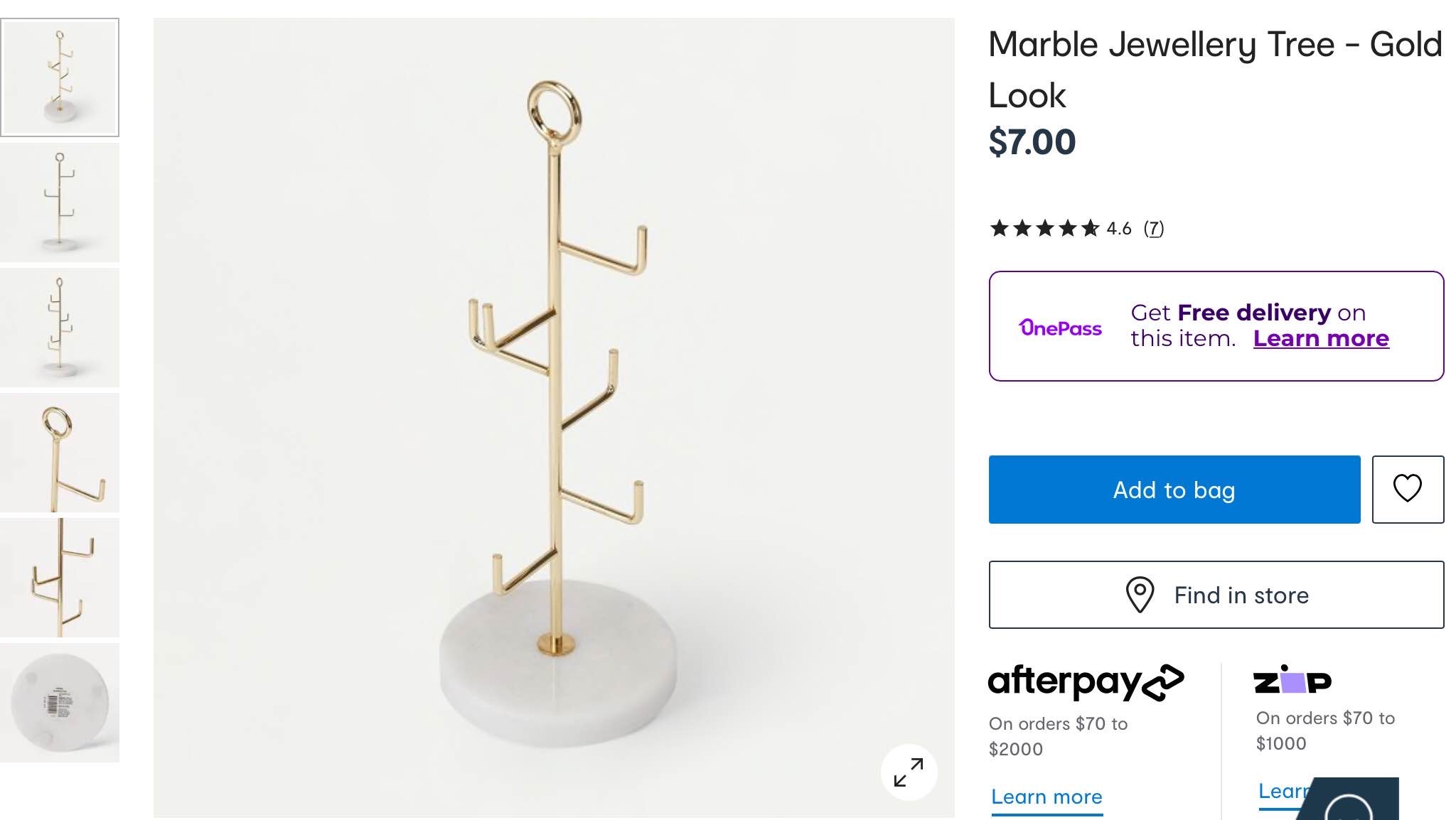 Marble Jewellery Tree - Gold Look