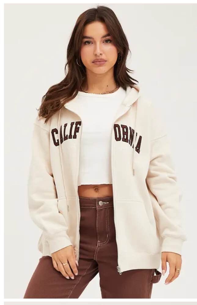 calafornia graphic zip through swear top