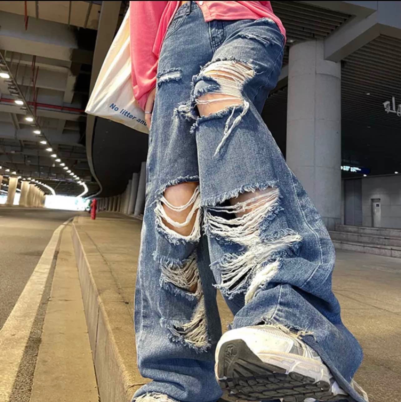 Streetwear Straight Pants Ladies Ripped Jeans High Waist Loose Wide Leg Pants Ladies Jeans Y2K Summer Plus Size High Street Jean