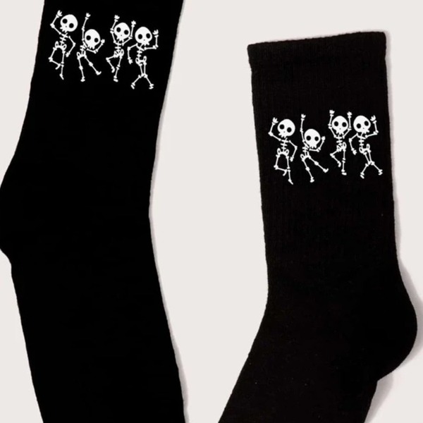 Skeleton Print Crew Socks