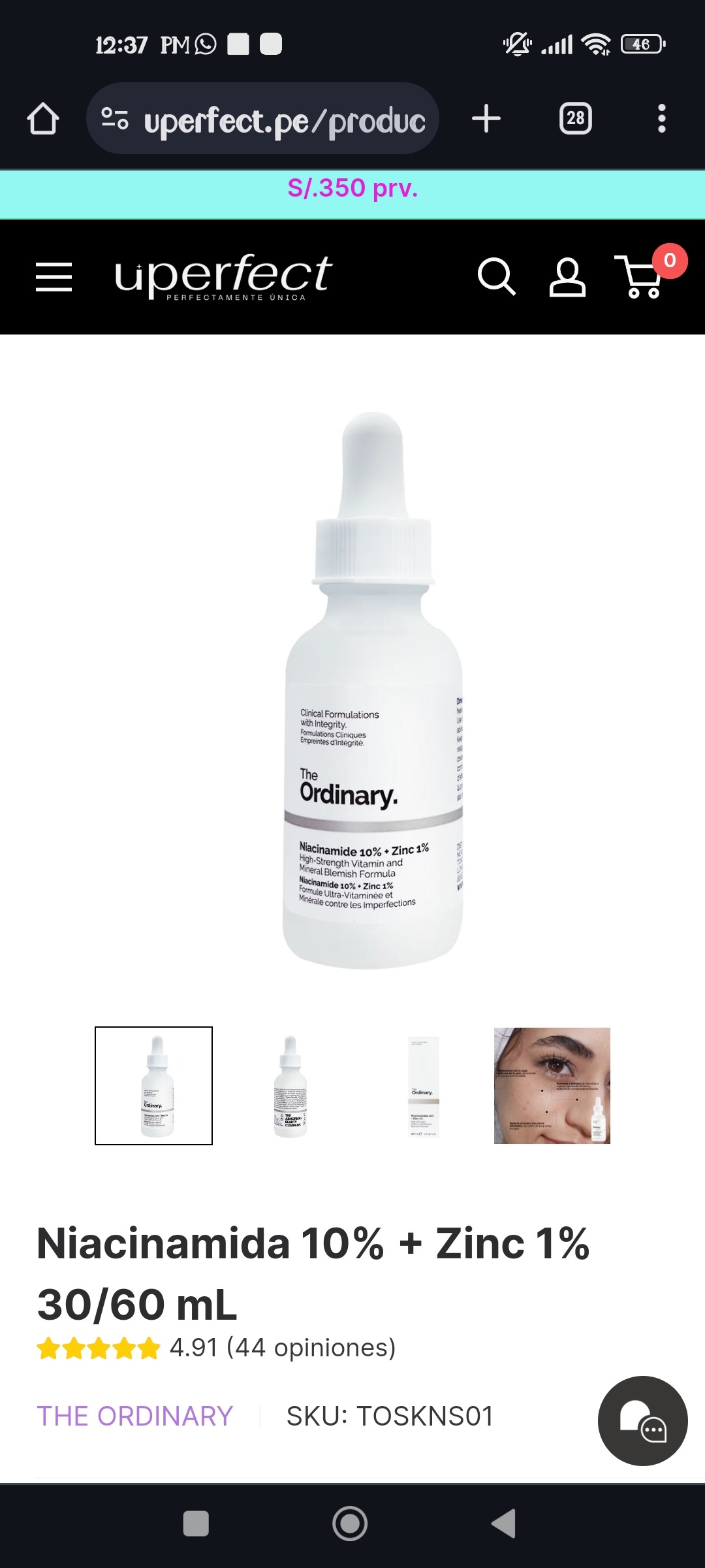Niacinamida 10% + Zinc 1% 30/60 mL