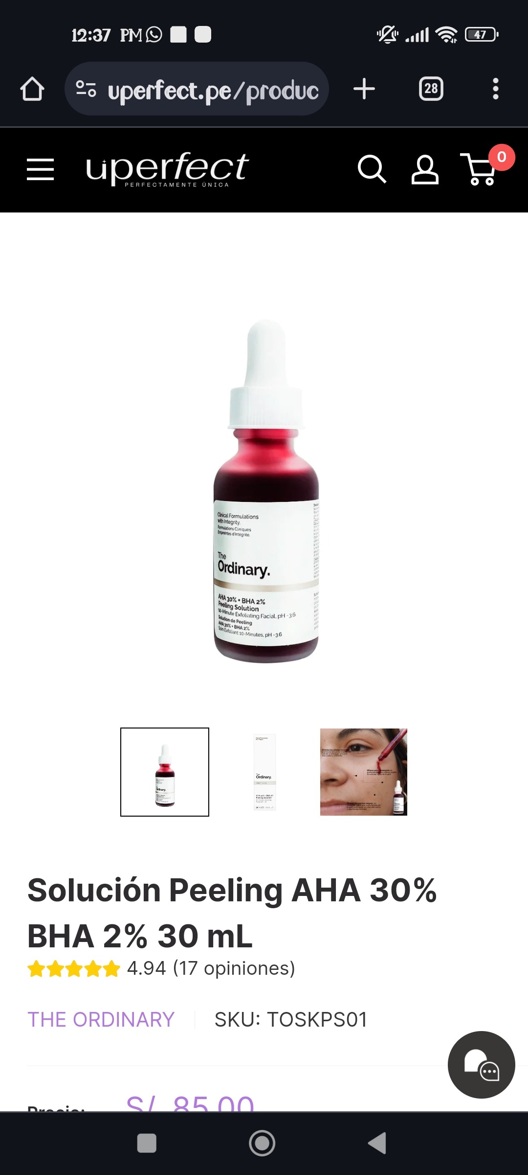 Solución Peeling AHA 30% BHA 2% 30 mL