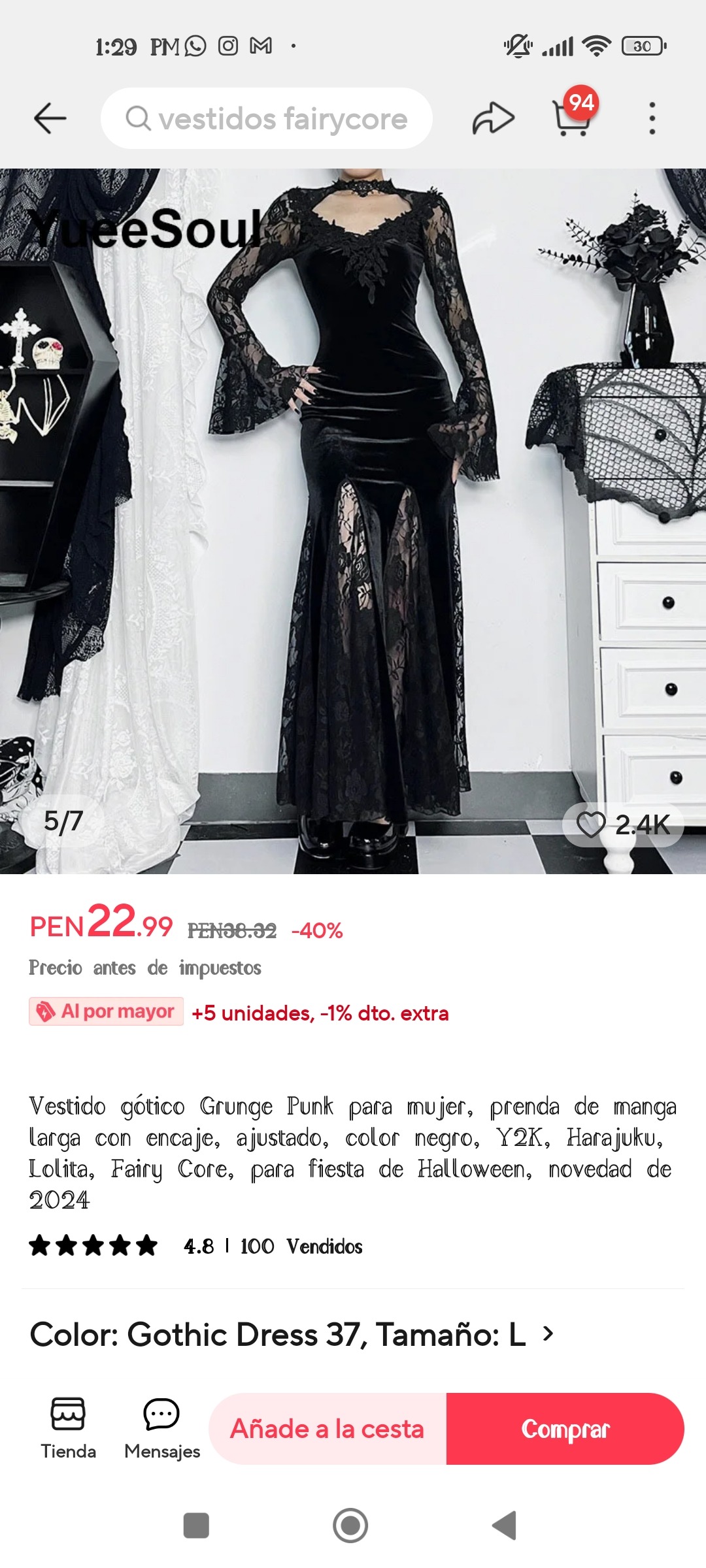 FLORAL LACE GOTH DOLL FISHTAIL DRESS
