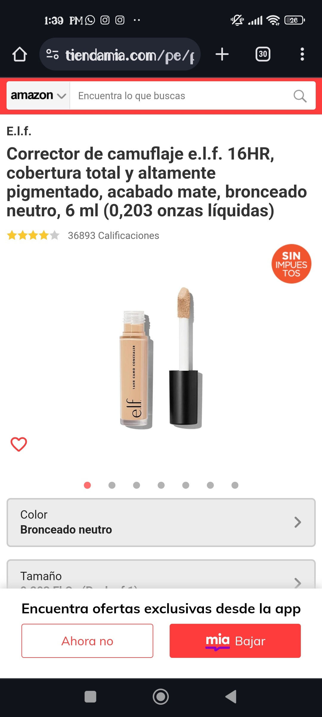 Corrector de camuflaje e.l.f. 16HR, cobertura total y altamente pigmentado, acabado mate, bronceado neutro, 6 ml (0,203 onzas líquidas)