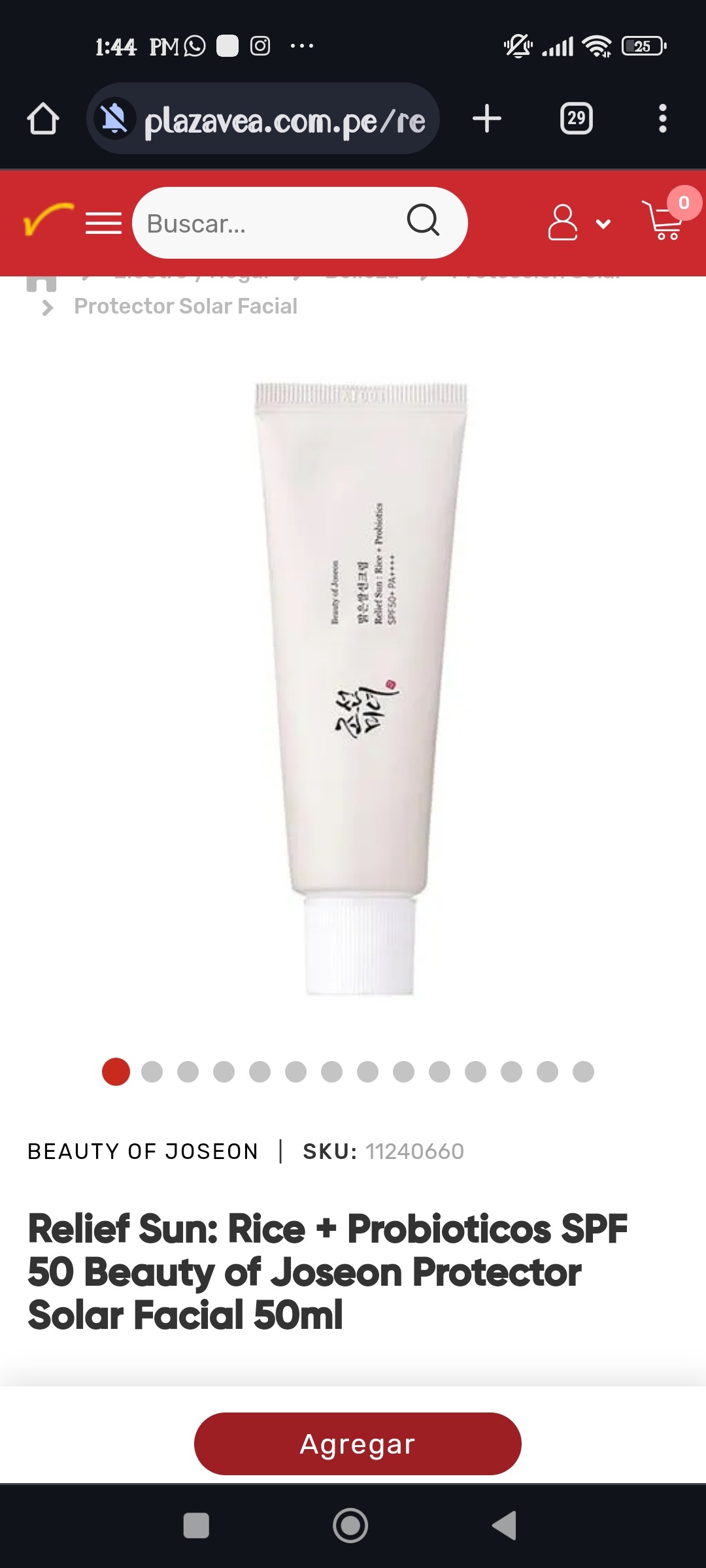 Relief Sun: Rice + Probioticos SPF 50 Beauty of Joseon Protector Solar Facial 50ml