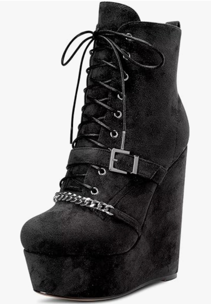 Castamere Women High Wedge Platform Heel Close Round Toe Ankle Boots Short Bootie Zipper Office Boots