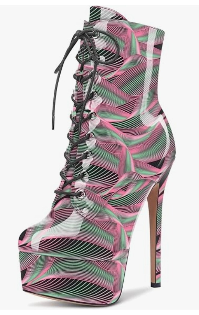 Aachcol Women Ankle Boots Short Bootie Platform Stiletto High Heel Round Toe Dress Shoes Lace-up Patent 16 CM