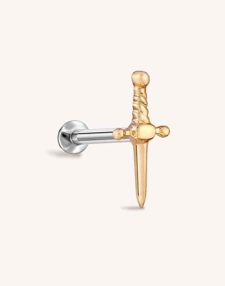 14K Solid Gold Mini Dagger Internally Threaded Labret