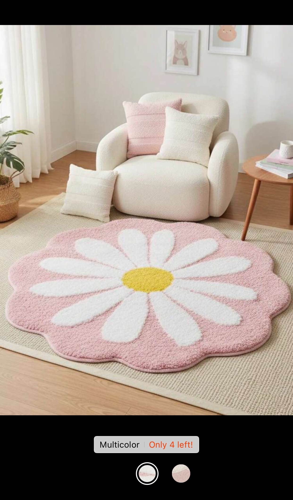 1pc Soft Pink Floral Area Rug, Small Daisy Pink Flower Pattern, Suitable For Living Room, Bedroom, Kids Room, Study Decor, Decorative Carpet, Washable Rug