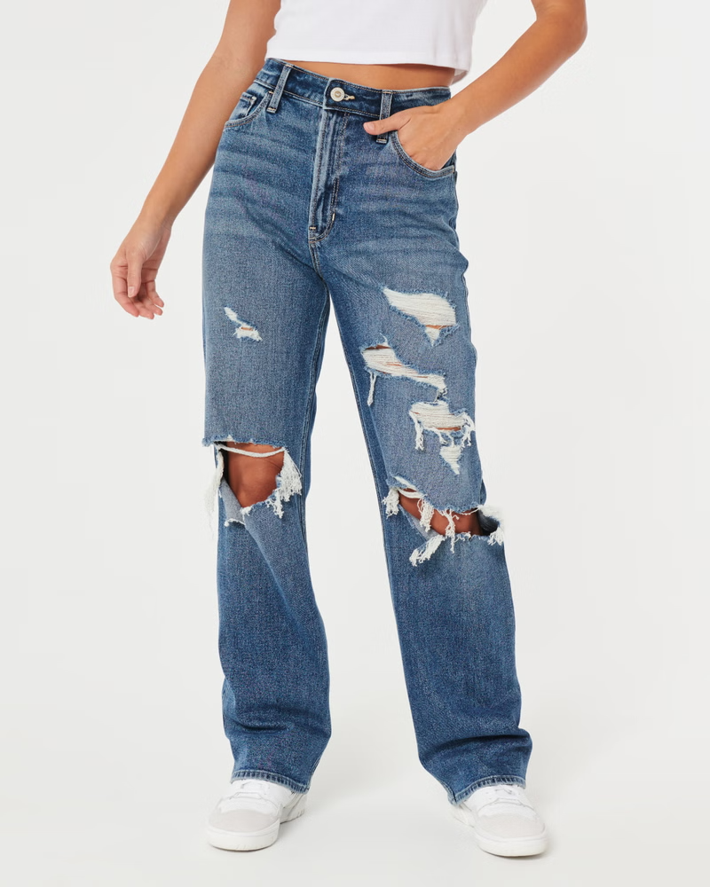 ULTRA HIGH-RISE RIPPED MEDIUM WASH DAD JEANS