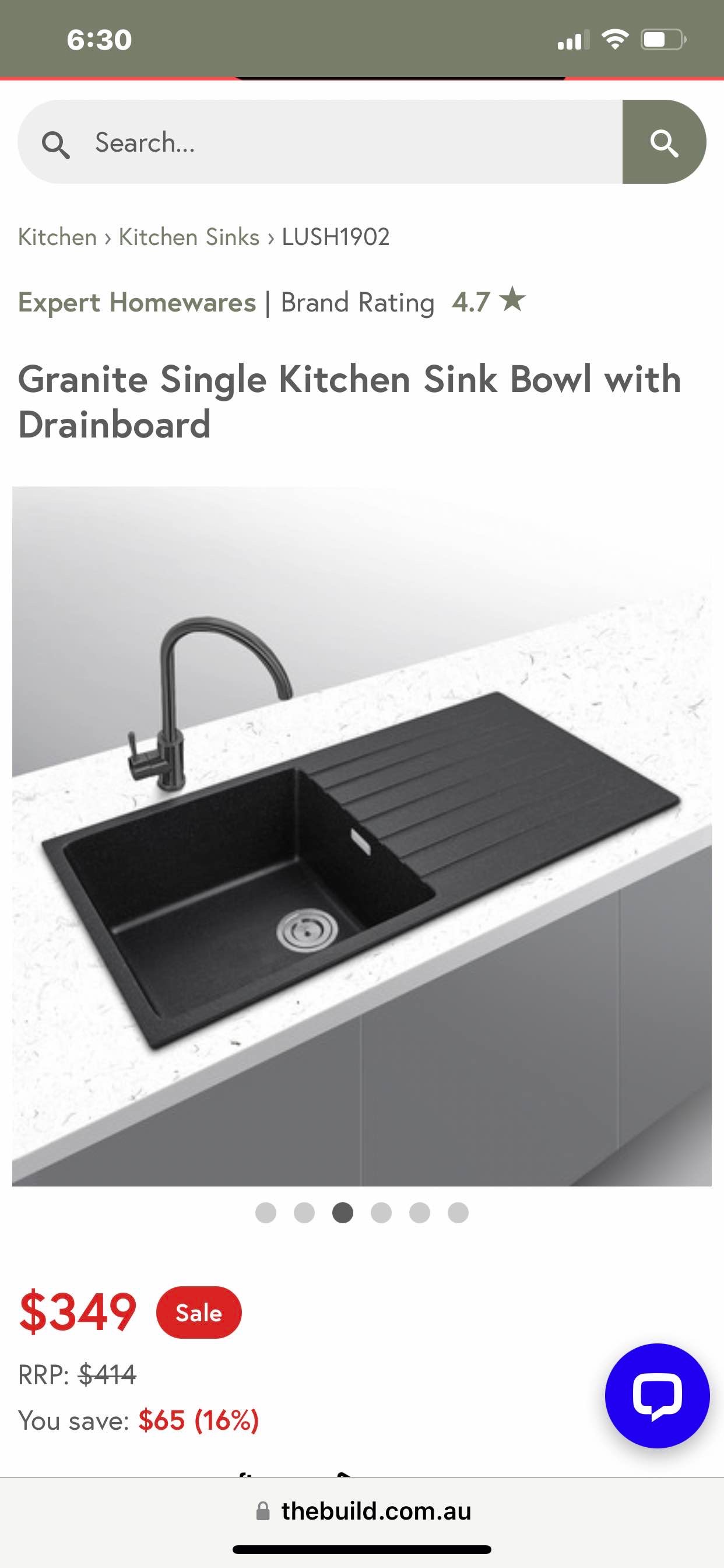 Grant Single Kitchen Sink Bowl with Drainboard